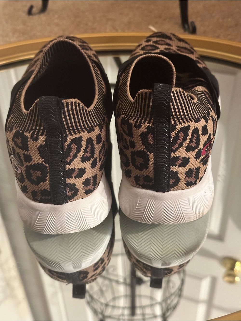 Skechers Slip-On Leopard Knit Athletic Sneakers - Tan/Black - Picture 2 of 7
